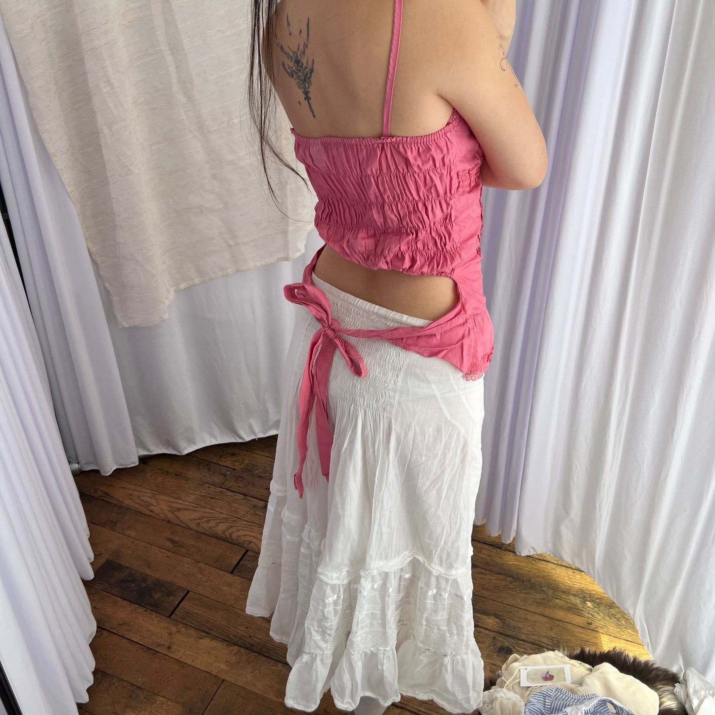Pink Shaba Frilly Lace Button Bustier Camisole