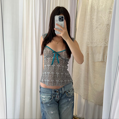 Dim Turqouise Grey Brown Paisley Ornate Camisole Top