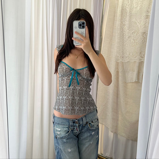 Dim Turqouise Grey Brown Paisley Ornate Camisole Top
