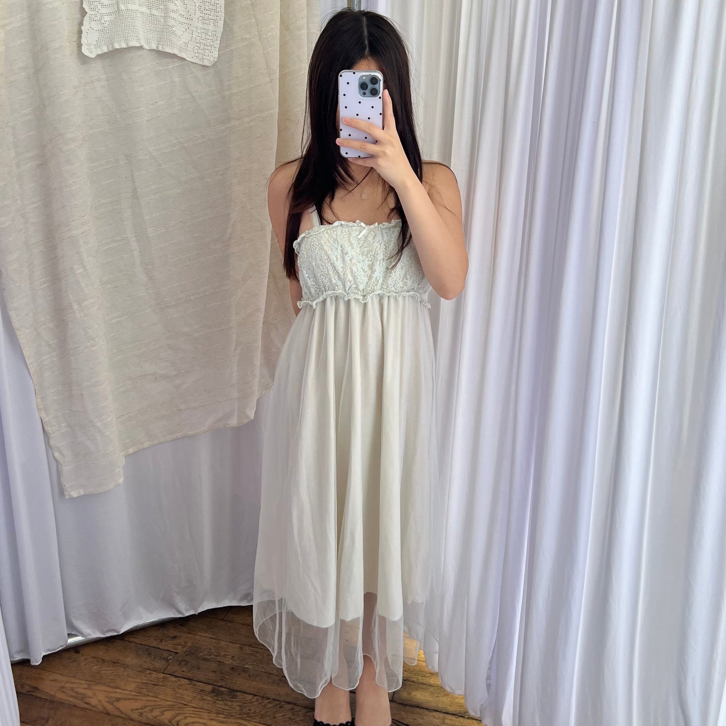 Cottage Cocoonist Baby Blue Lacey Ruched Bust Maxi Slip/Nightwear Dress