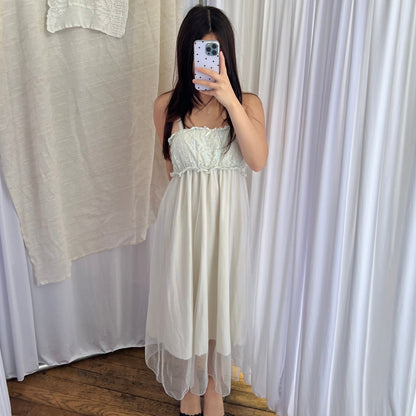 Cottage Cocoonist Baby Blue Lacey Ruched Bust Maxi Slip/Nightwear Dress