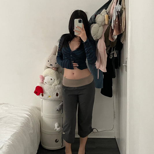 grey beige puma drawstring ruched hem capri track pants