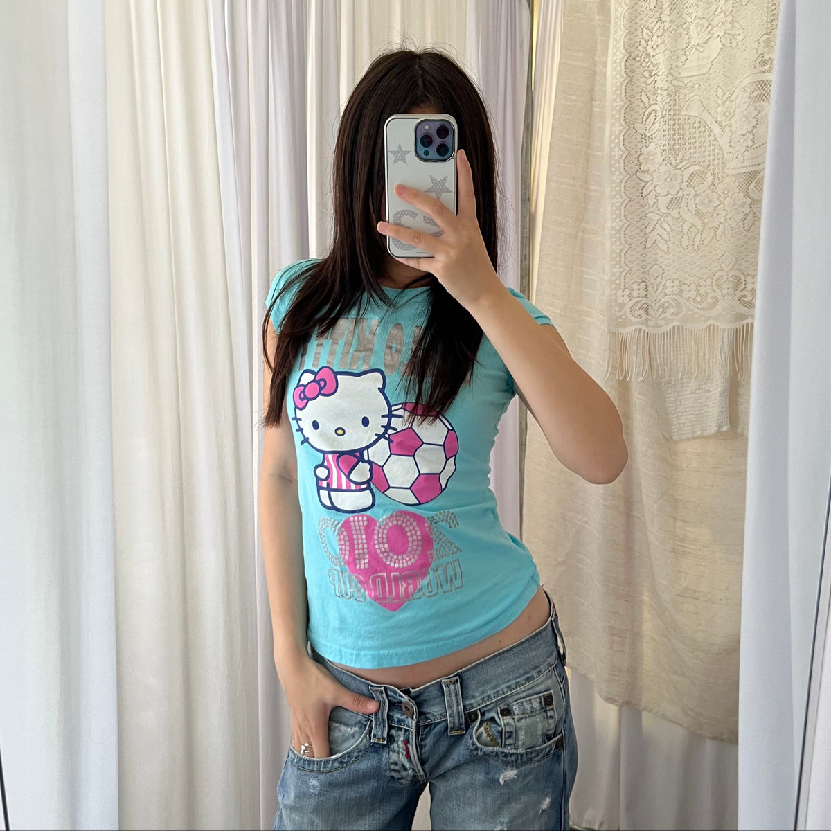 Turquoise Hello Kitty Heart 2010 World Cup T Shirt
