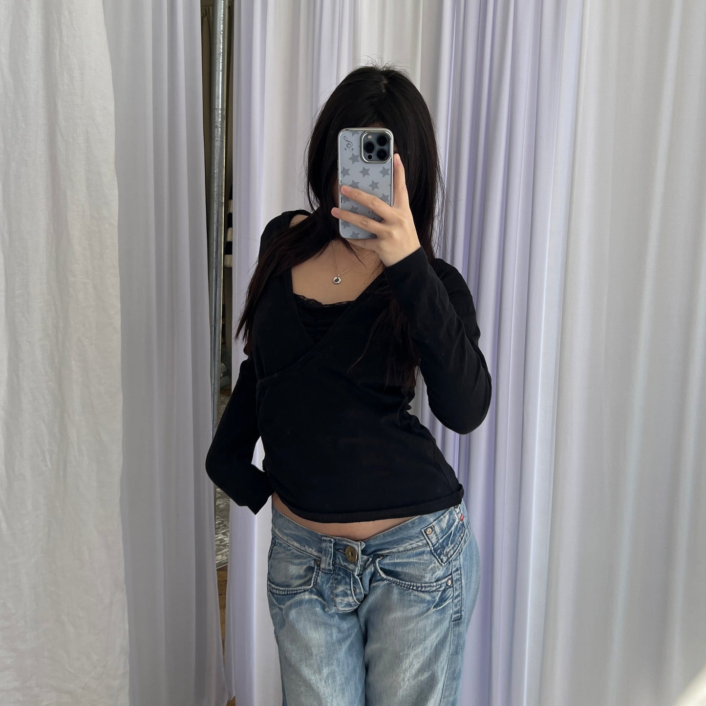 Black Hooded Layered Inner Tunic Long Sleeve Shirt