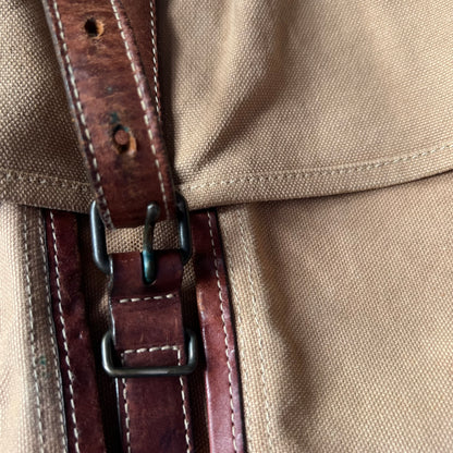 Vintage E.b.agos Tan Brown Beige Trench Style Leather Accent Buckle Strap Shoulder Bag