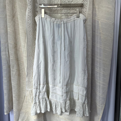 Vintage Coline Eurosummer Embroidery Lace Broderie Anglaise Hem Midi Skirt