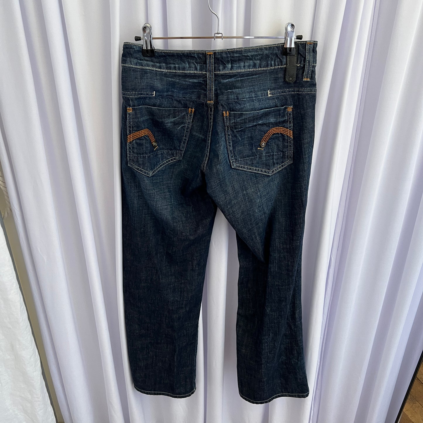 G-star Raw Indigo Dark Wash Low Rise Flared Denim Trousers