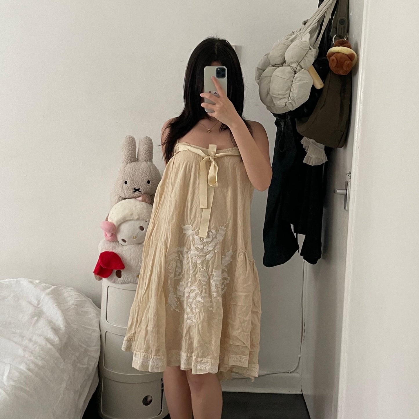cottage eurosummer butter yellow cream twinset floral lace embroidery dress