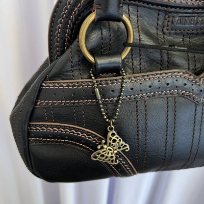 Anna Sui Black Leather Balletcore Panelled Pouch Shape Shoulder Bag