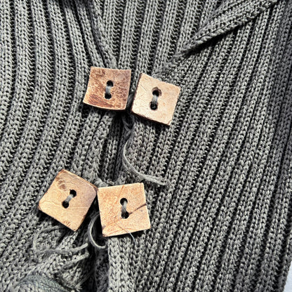 Patrice Breal Khaki Boho Wooden Square Front Toe Closure Crop Bolero Cardigan Top