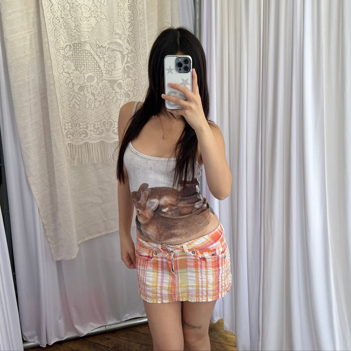 Tommy Hilfiger Sunset Orange Yellow Plaid Mini Skirt