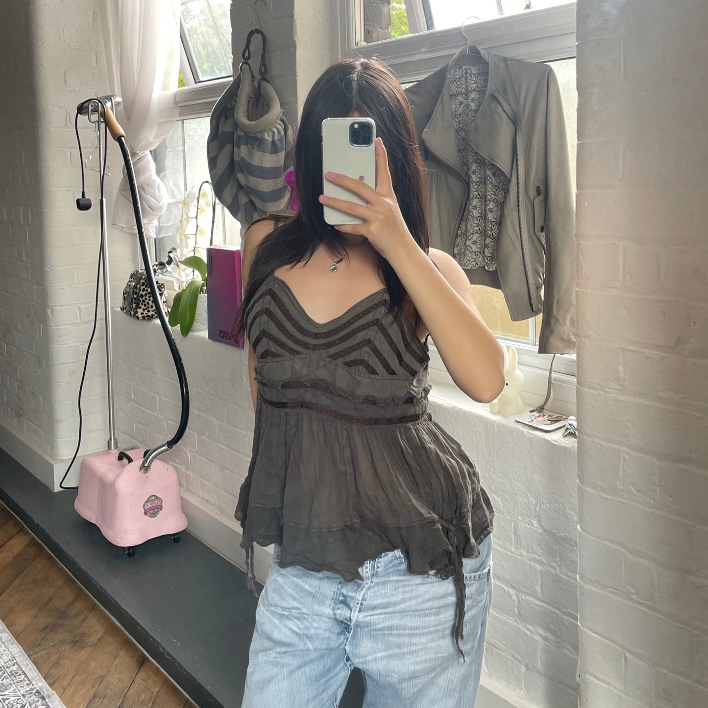 麦克星球棕色仙女风薄纱下摆娃娃衫