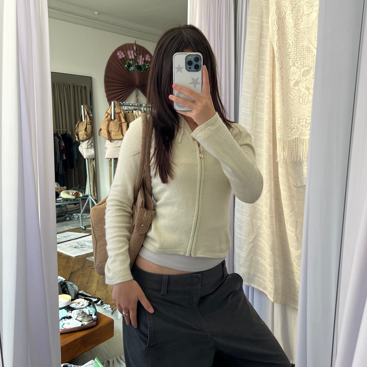 Brown Felt Wool Shoulder Bag