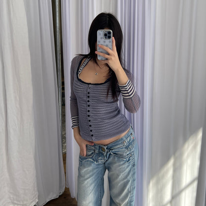 One Step Sheer Lavender Cardigan and Striped Vest Two in One Top