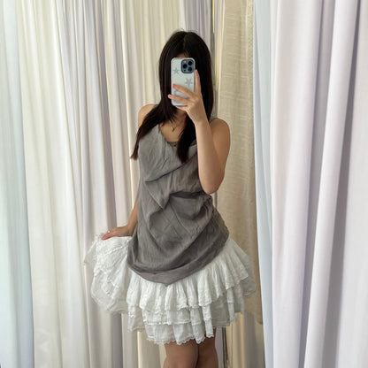 Twin Set Romantic Drop Waist White Cotton Ruffle Mini Skirt