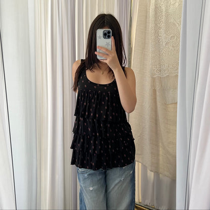 Hysteric Glamour Black Rolling Stones Tongue Motif Monograp Tiered Tunic Tank