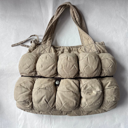 Marithe Francois Girbaud Cotton Beige Brown Trim Pokachu Multipocket Tote Bag