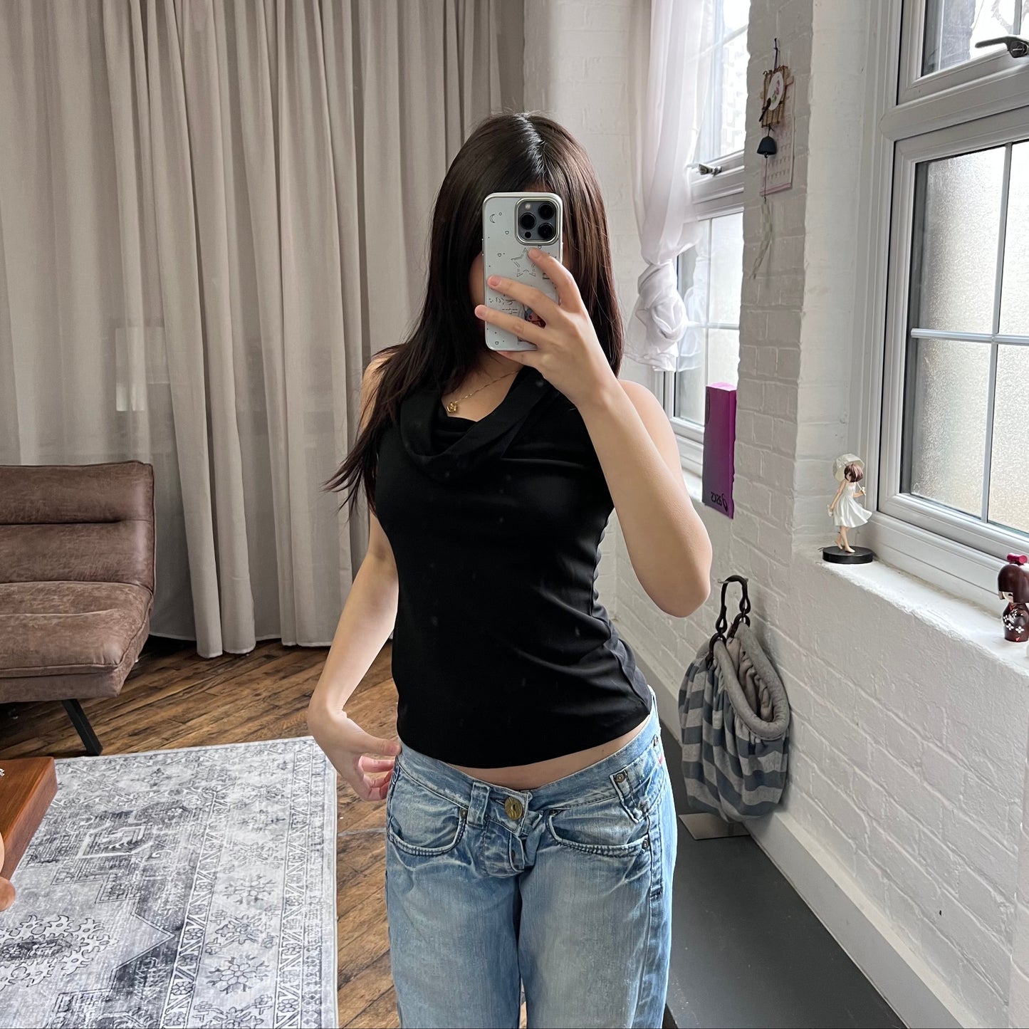 black 90s vintage dkny cowl neck vest top