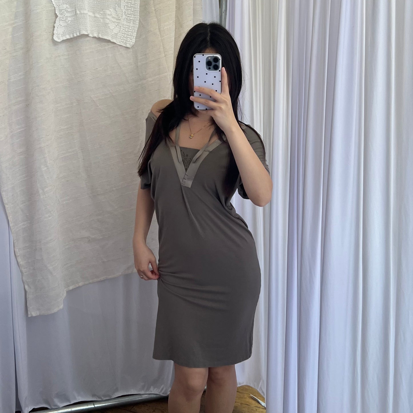 Cop Copine Khaki Grey Multi Strap Flowy Tunic Dress