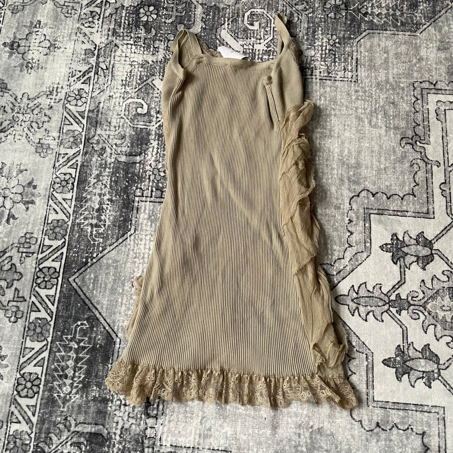 romantic boho western annarita n beige silk embroidery lace tiered ruffle mini dress
