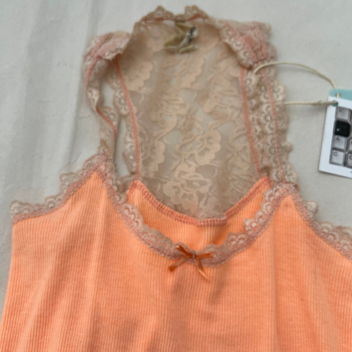 Pepe Jeans Peach Orange Lace Racer Back Tank Top