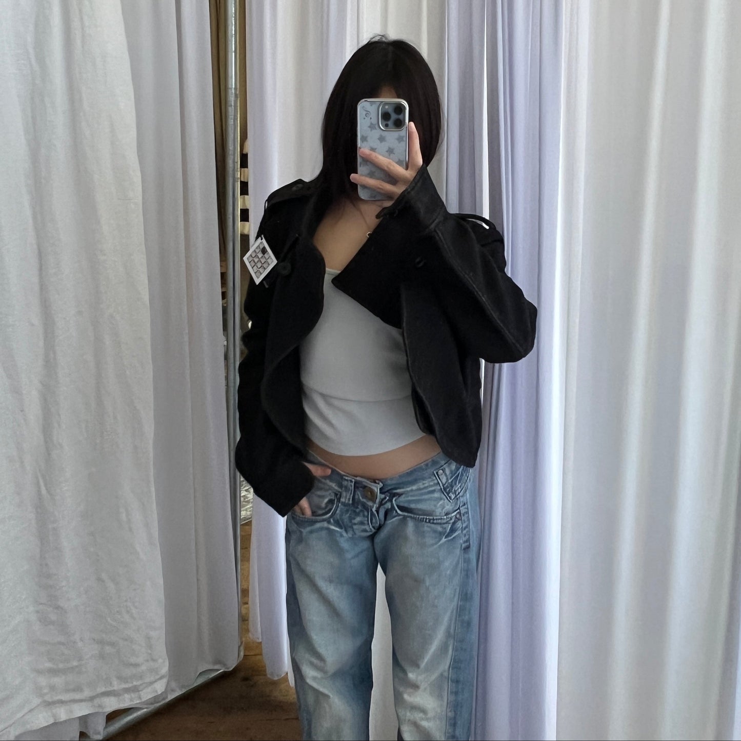 Fornarina Dark Grey Asymmetric Wrap Funnel Neck Double Breasted Crop Jacket