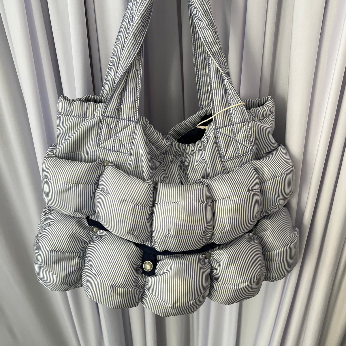 Blue White Pinstripe Pokachu Puffer Shoulder Tote Bag