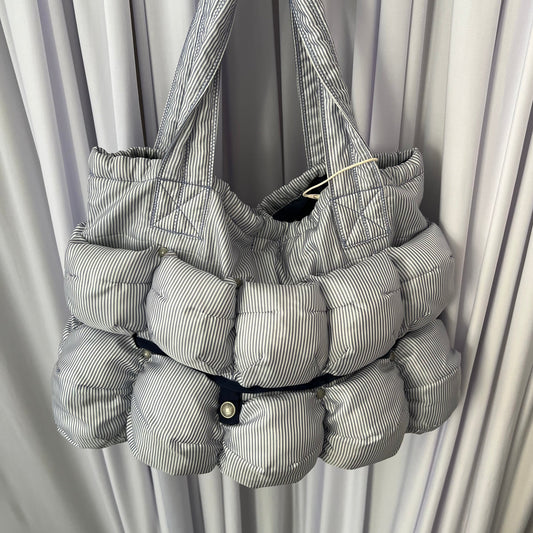 Blue White Pinstripe Pokachu Puffer Shoulder Tote Bag