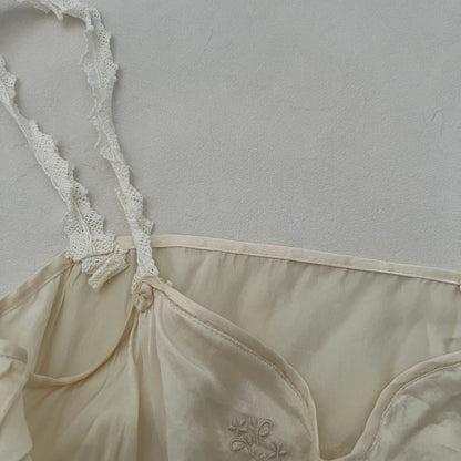 Jill Stuart Ivory Silk Blend Romantic Lace Pleat Cut Out Fitted Camisole