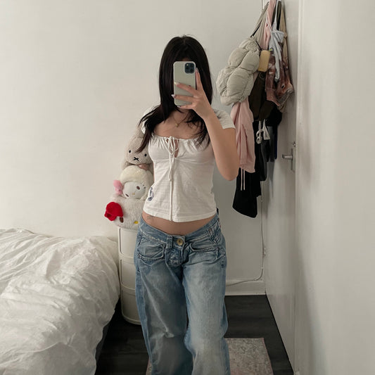 dsquared2 white flared cap sleeve milkmaid style key hole tie blouse