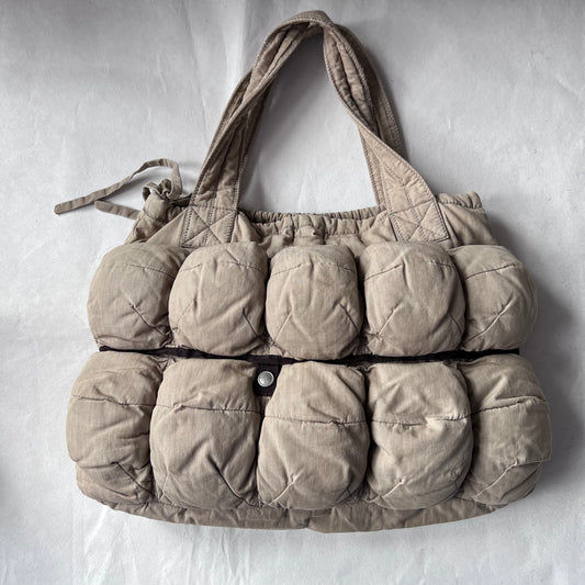 Marithe Francois Girbaud Cotton Beige Brown Trim Pokachu Multipocket Tote Bag