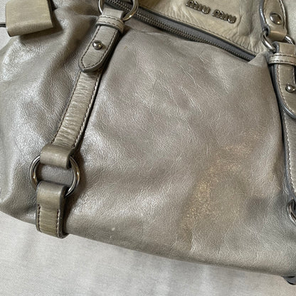 sage green leather silver hardware miu miu vitello lux ribbon 2 way crossbody handbag