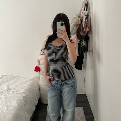 diesel black grey striped faded tank top with waist belt
