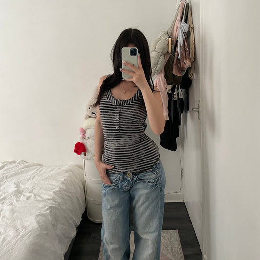 diesel black grey striped faded tank top with waist belt