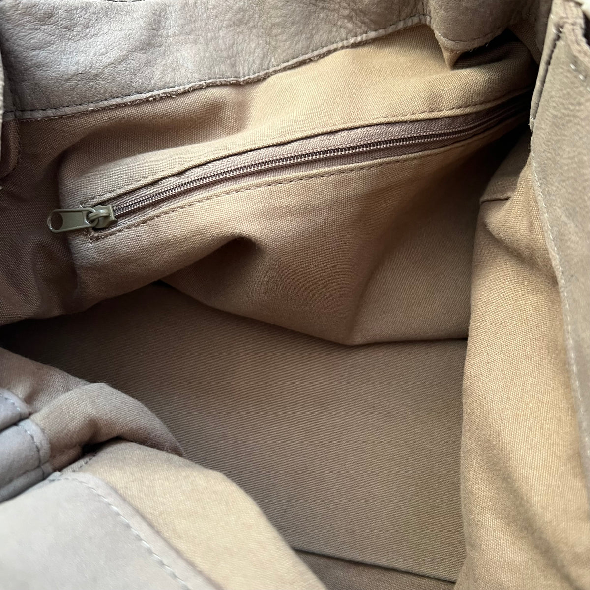 Taupe Brown Leather Studded Fold Over Slouchy Shoulder Bag