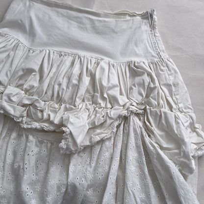 Prairie White Ruched Flared Broderie Anglaise Midi Skirt
