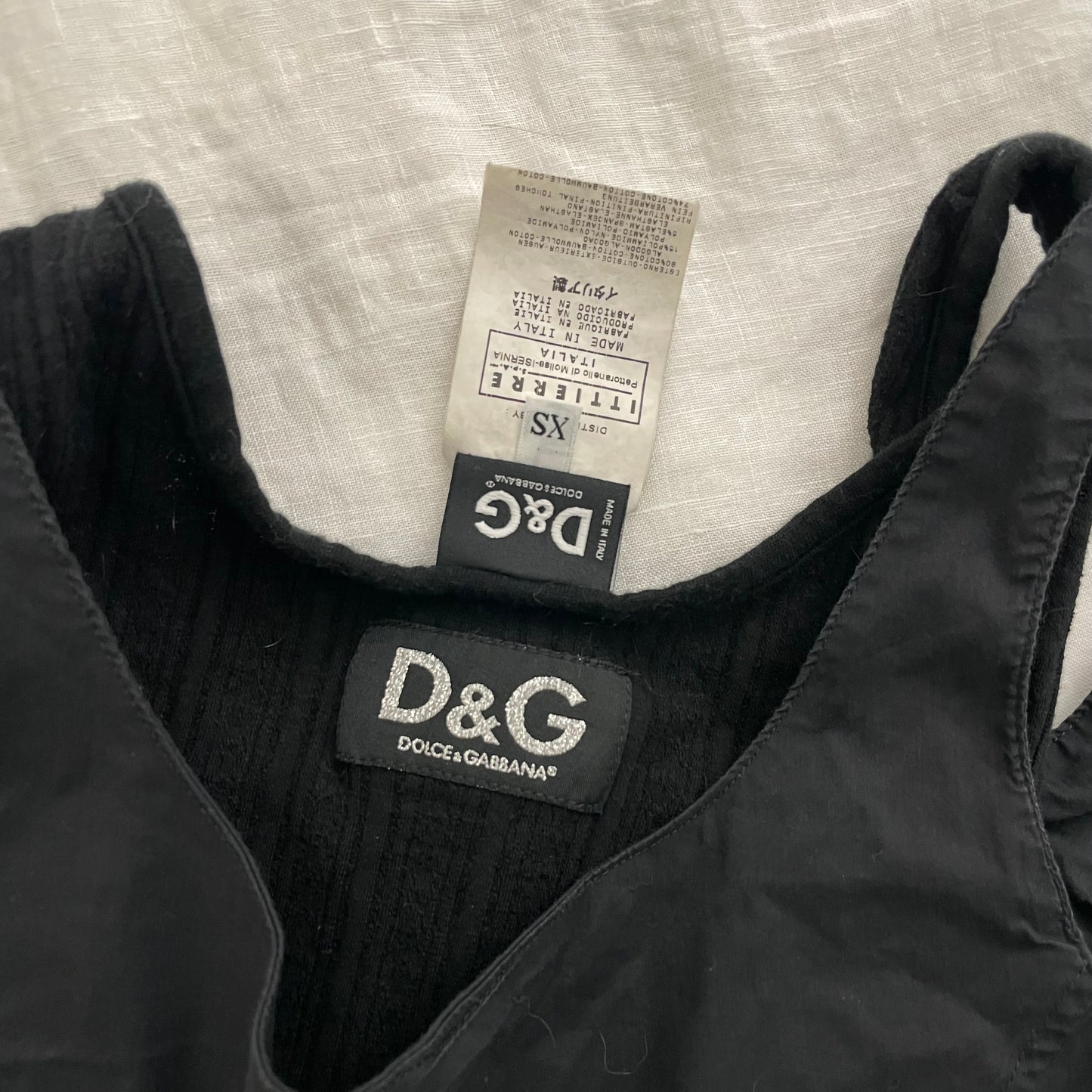 dolce & gabbana black crop vest ribbed lacey hem singlet two in one layered top
