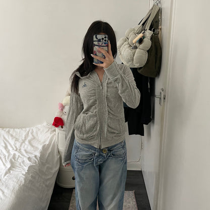 vintage hysteric glamour coquette grey lace ruched long sleeve hoodie