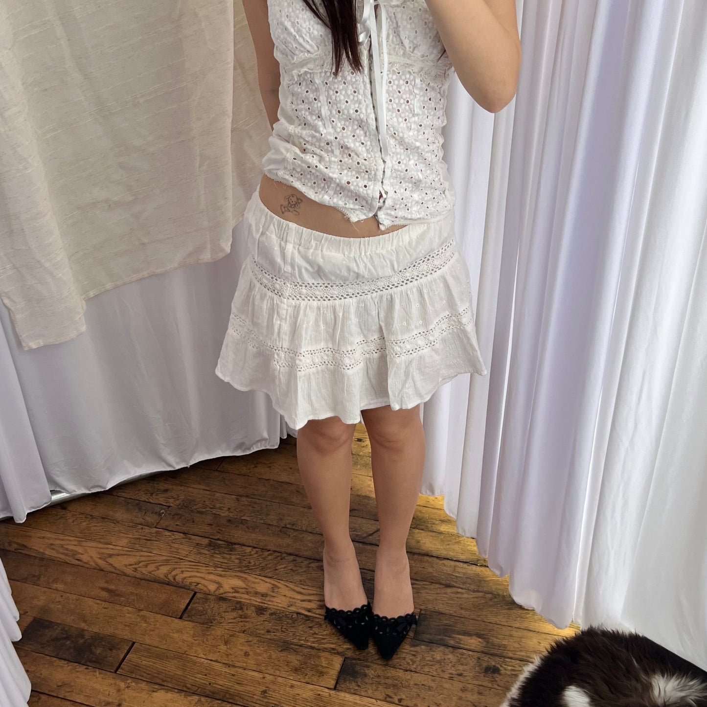 Vintage White Broderie Anglaise Lace Mini Skirt