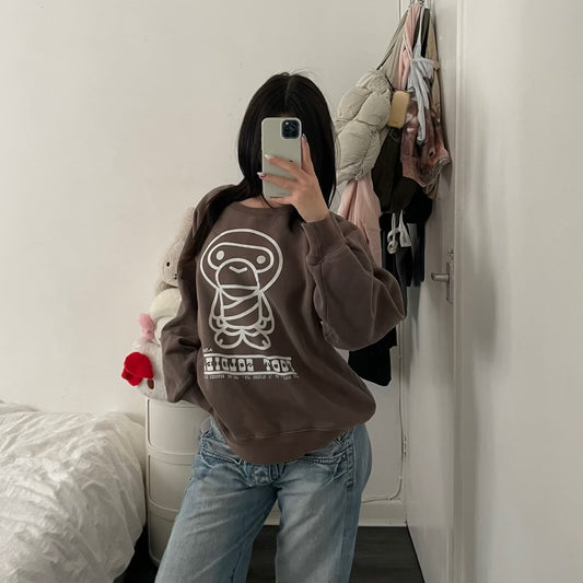 a bathing ape bape brown white western graphic text' 'foot shoulder' long sleeve crew neck jumper