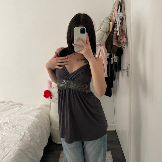 taupe purple boho eurosummer metallic braided waist belt camisole
