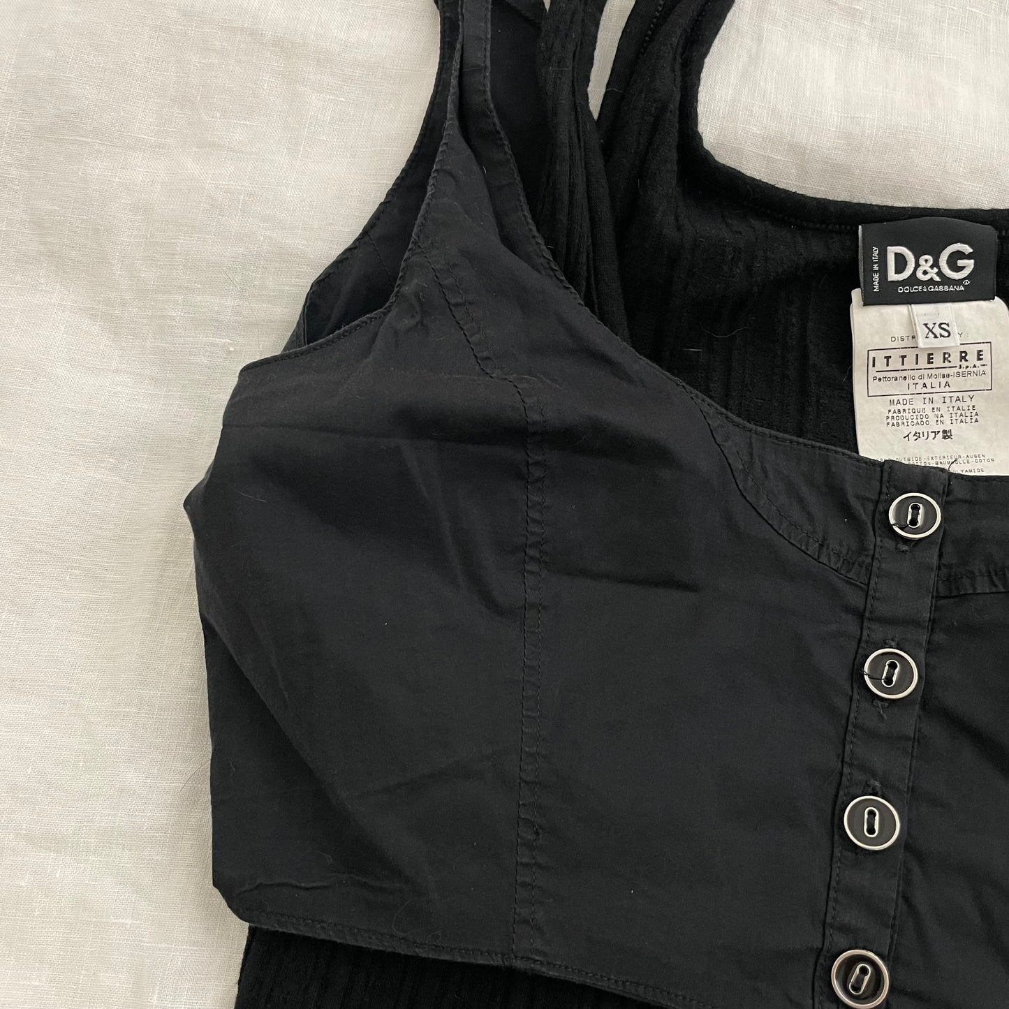 dolce & gabbana black crop vest ribbed lacey hem singlet two in one layered top