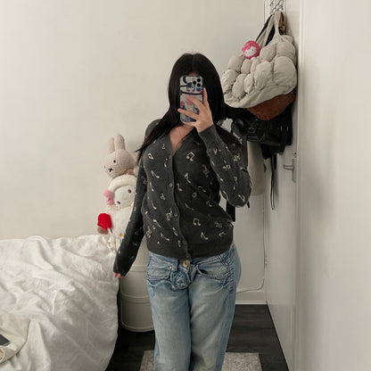 grey hysteric glamour thee hysteric xxx musical note print long sleeve cardigan