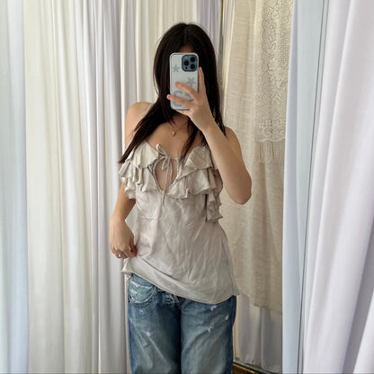 Saxx Beige Ruffle Trim Boho Eurosummer Fitted Camisole