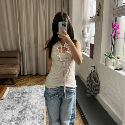 cop copine beige layered tunic ruched lace neckline blouse