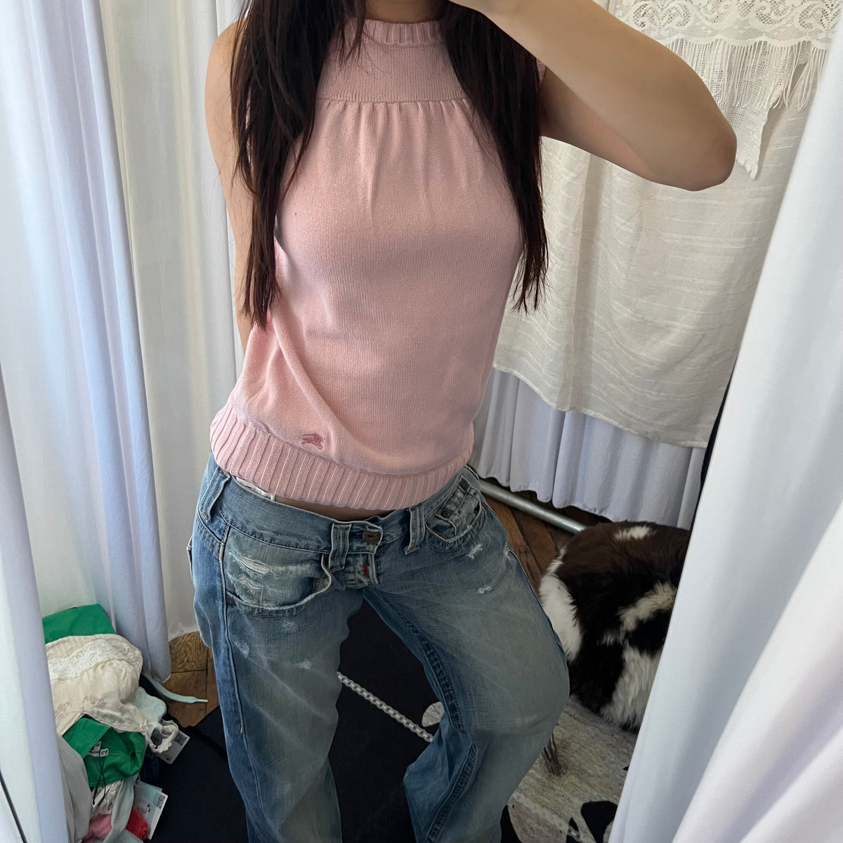Burberry Blue Label Baby Pink Ribbed Neck High Neck Knit Vest
