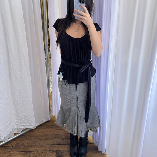 Black Pepe Jeans Ruched Drop Waist Tunic Top