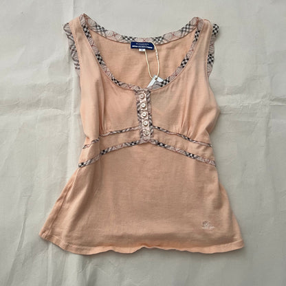 Burberry Peach Nova Check Trim Milkmaid Vest Top