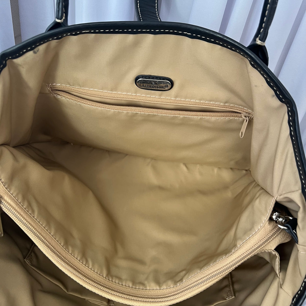 Nylon Leather Khaki Camo Buckle Front Tassel Keychain Tote Bag