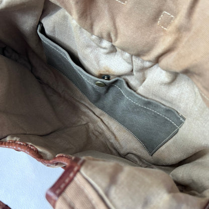 Vintage E.b.agos Tan Brown Beige Trench Style Leather Accent Buckle Strap Shoulder Bag